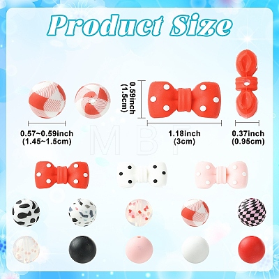 33Pcs 5 Styles Silicone Focal Beads SIL-YW0002-58-1