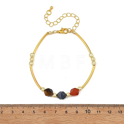 Natural Mixed Stone Star Cut Round and Brass Tube Beaded Bracelets for Women BJEW-JB14439-1