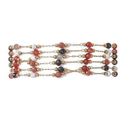 304 Stainless Steel with Gemstone Multi-strand Link Chain Bracelets for Women BJEW-JB12985-1