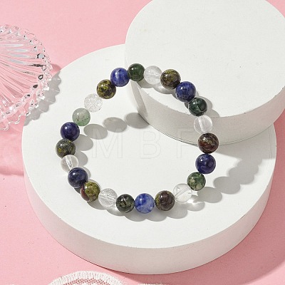 Natural Quartz Crystal &  Moss Agate & Dragon Blood Jasper & Sodalite Round Beaded Stretch Bracelets BJEW-JB10910-12-1