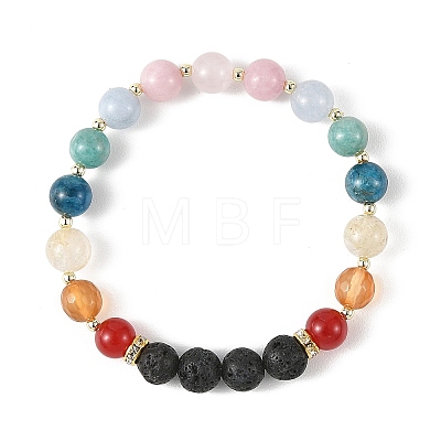 9MM Natural Carnelian & Lava Rock & Rose Quartz & Heated Citrine & Apatite & Amazonite & Quartz Beaded Stretch Bracelets BJEW-JB14266-1
