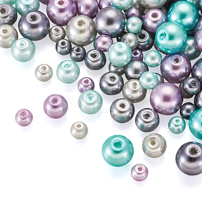 Cheriswelry 12 Strands 12 Styles Baking Painted Pearlized Glass Pearl Round Bead Strands HY-CW0001-03A-1