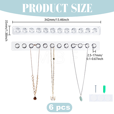 6 Bags Rectangle 12-Hook Acrylic Wall Mounted Jewelry Display Racks ODIS-GO0001-19-1