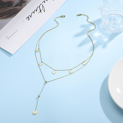 Stainless Steel Star and Smile Face Double Layer Women's Necklace FJ4428-1