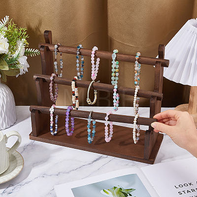 3-Tier Wooden Bracelet Organizer Display Riser Stands ODIS-WH0030-277B-1