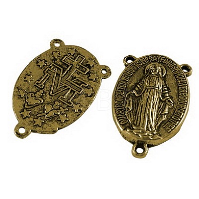 40Pcs Holy Oval Carved Virgin Mary Tibetan Style Alloy Chandelier Component Links TIBE-ZF0001-01AG-1