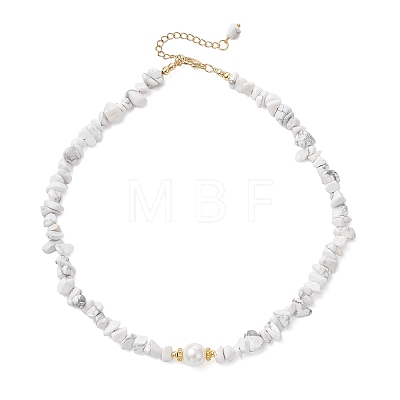 White Round Shell Pearl and Synthetic Howlite Chip Beaded Necklaces NJEW-JN05740-01-1
