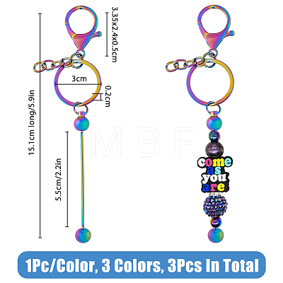 3Pcs 3 Color Metal Bar Beadable Keychain for Jewelry Making DIY Crafts KEYC-FH0001-41-1
