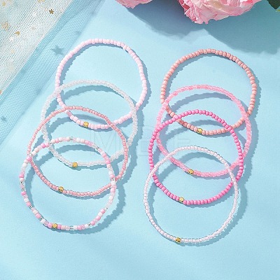 8Pcs Glass Seed Beads Stretch Bracelets for Women BJEW-MZ00269-1