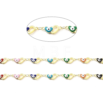 Handmade Eco-friendly Brass Enamel Heart with Evil Eye Link Chain CHC-I045-11G-1