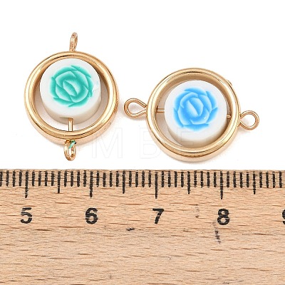 CCB Plastic Frame with Polymer Clay Flower Beads Flat Round Links Connector Charms KK-D103-10E-G-1