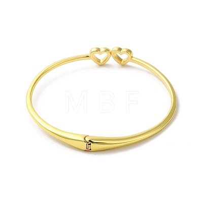 Rack Plating Brass Micro Pave Clear Cubic Zirconia Hollow Double Heart Hinged Bangles BJEW-H616-02G-1