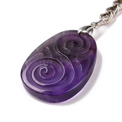 Natural Amethyst Teardrop with Spiral Pendant Keychain KEYC-A031-02P-04-1