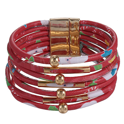 Christmas Imitation PU Leather Cord Multi-strand Bracelets for Women Girl WG4D46A-01-1