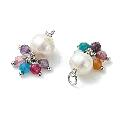 Natural Agate(Dyed & Heated) & Pearl Pendants PALLOY-JF05295-02-1
