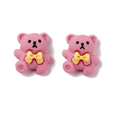 Bear with Bowknot Opaque Resin Cabochons RESI-G041-C07-1
