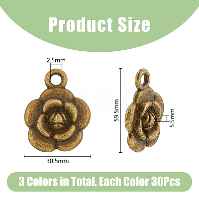 DICOSMETIC 90Pcs 3 Colors Tibetan Style Alloy Pendants FIND-DC0004-18-1