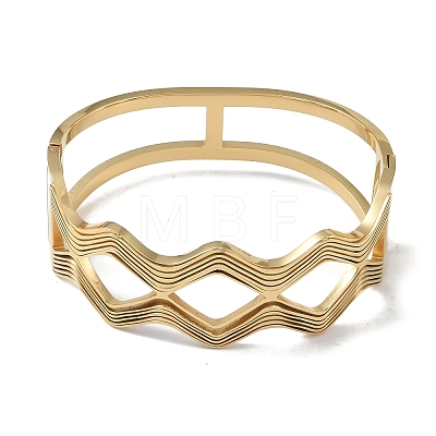 304 Stainless Steel Hollow Wavy Hinged Bangles for Women BJEW-U002-14G-1