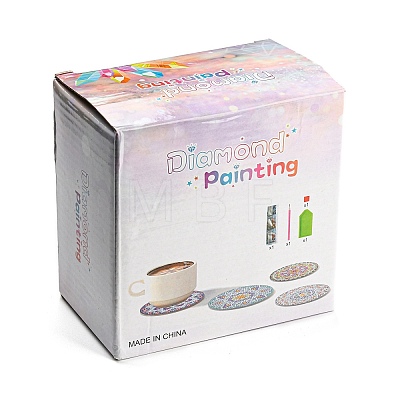 DIY Rainbow Animal Theme Diamond Painting Wood Cup Mat Kits DIY-H163-11-1