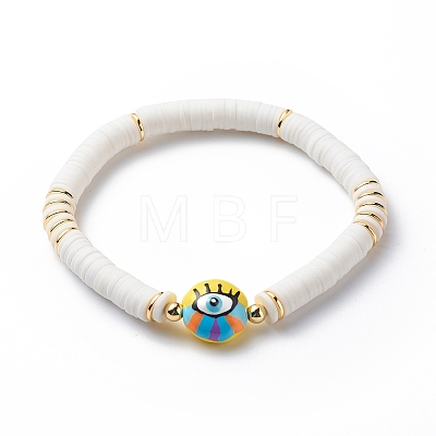 Handmade Polymer Clay Disc Surfer Stretch Bracelet BJEW-JB08825-1