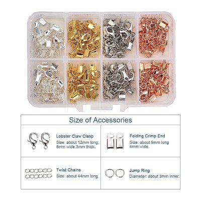   4 Mixing Colors Brass Chain Extender And Lobster Claw Clasps Drop End for Craft 1 Box KK-PH0017-02-1