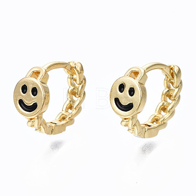 Brass Enamel Huggie Hoop Earrings EJEW-S210-012-NR-1