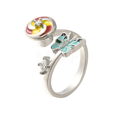 Butterfly & Windmill Enamel Rotatable Cuff Rings for Women RJEW-R005-10P-1