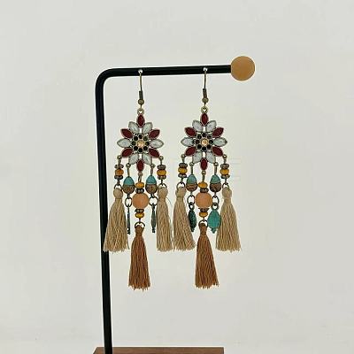 Bohemian Alloy Enamel & Wood & Resin Tassel Chandelier Earrings for Women WGE613F-01-1