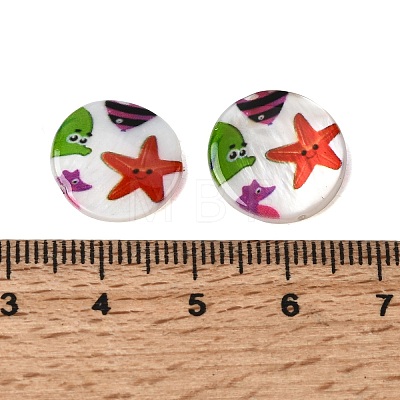 Ocean Printed Natural Freshwater Shell Flat Round Beads SHEL-A006-13F-1