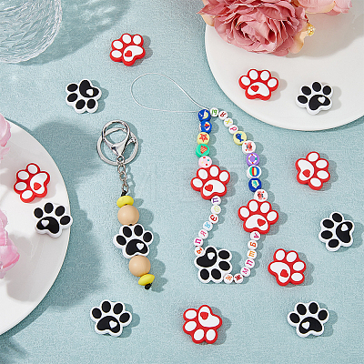 HOBBIESAY 20Pcs 2 Colors Dog Paw Print Food Grade Eco-Friendly Silicone Beads SIL-HY0001-30-1