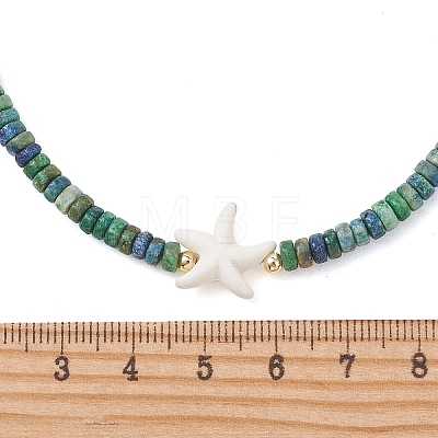 Ocean Synthetic Turquoise Starfish & Chrysocolla and Lapis Lazuli Heishi Beaded Necklaces for Women NJEW-JN06298-1