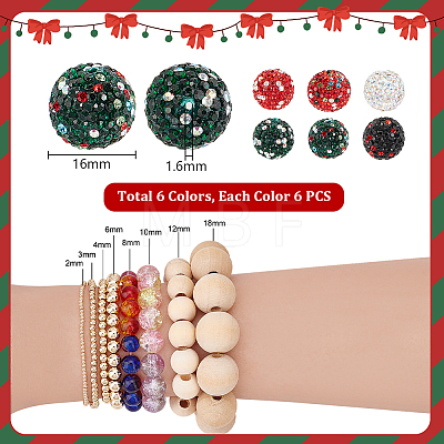 36Pcs 6 Colors Rhinestone Clay Pave Beads RB-PH0001-63-1