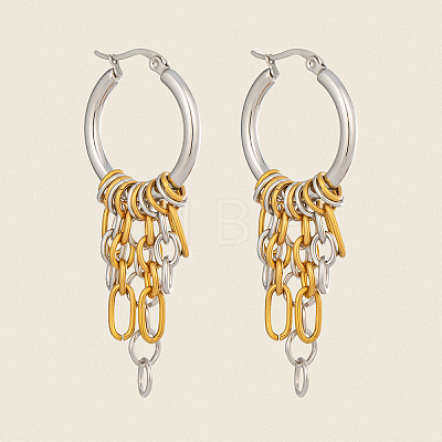 304 Stainless Steel Chain Tassel Hoop Earrings for Women HJ6544-2-1