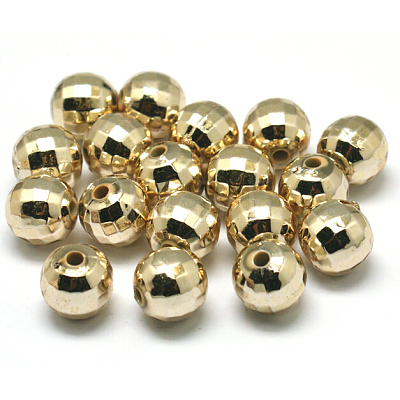 Faceted Round Plated Acrylic Beads PACR-L001-10mm-G-1