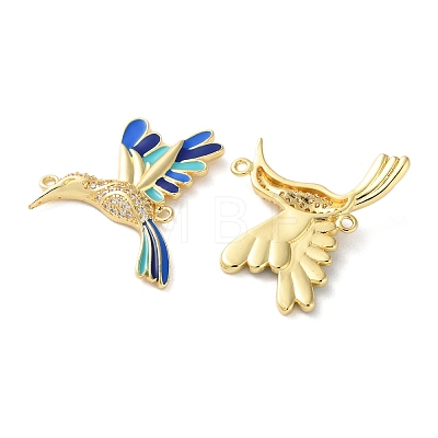 Rack Plating Brass Micro Pave Clear Cubic Zirconia Bird Connector Charms KK-C084-03G-02-1