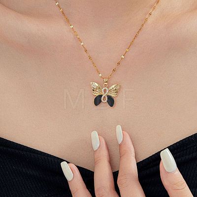 Brass Clear Cubic Zirconia Shiny Cute Cartoon Butterfly Pendant Dapped Chain Necklaces for Women DI0500-1-1