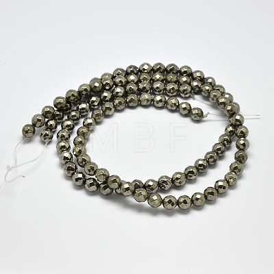 Natural Pyrite Round Beads Strands G-F197-08-8mm-1