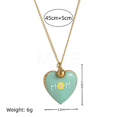 304 Stainless Steel Enamel Printed Mom Heart Locket Pendant Necklaces for Mother's Day Gift WG641EA-06-1