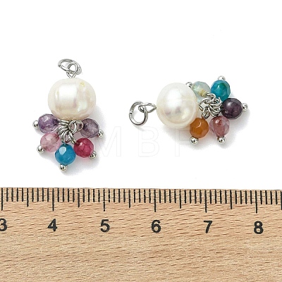 Natural Agate(Dyed & Heated) & Pearl Pendants PALLOY-JF05295-02-1