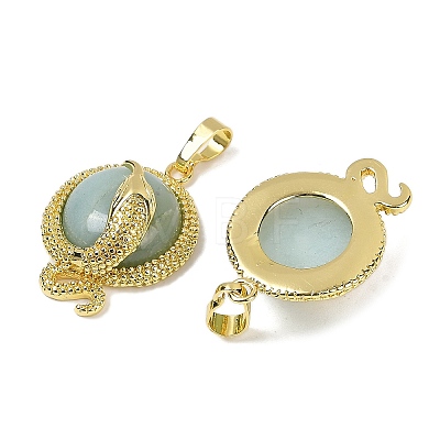 Natural Flower Amazonite Flat Round Shaped Brass Pendants KK-F887-03G-26-1