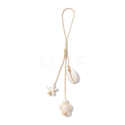 Natural Cultured Freshwater Pearl & Dyed Synthetic Turquoise & Clam Shell Mobile Straps HJEW-JM01902-1