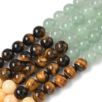 Chakra Natural Red Jasper & Yellow Jade & Green Aventurine & Tiger Eye & Sodalite & Amethyst Beads Strands G-NH0002-E02-8mm-1