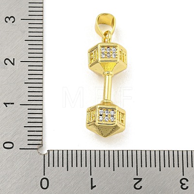 Barbell Rack Plating Brass Micro Pave Clear Cubic Zirconia Pendants KK-Z053-08G-1