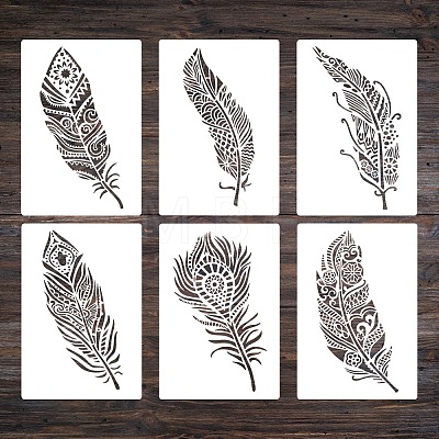 6Pcs 6 Styles Plastic Painting Stencils FEAT-PW0001-099-1