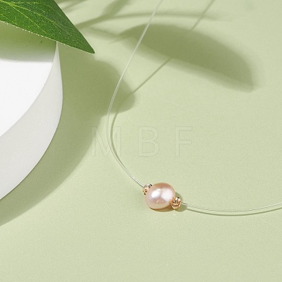 Natural Pearl Pendant Necklace with Nylon Wire for Women NJEW-JN03829-1