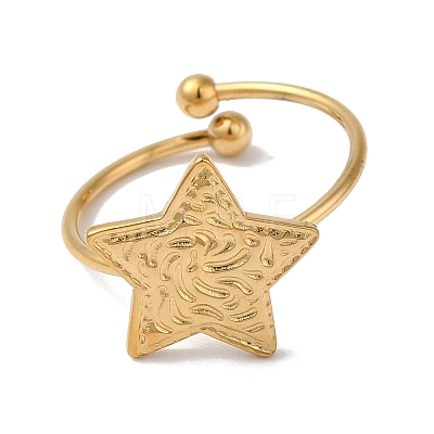 Ion Plating (IP) 304 Stainless Steel Starfish Open Cuff Rings for Women RJEW-M167-08D-G-1