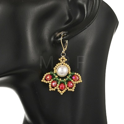 Christmas 304 Stainless Steel with Glass Seed Beads Levreback Earrings EJEW-MZ00822-1