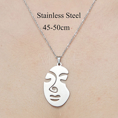 Non-Tarnish 201 Stainless Steel Hollow Abstract Face Pendant Necklace NJEW-OY001-83-1