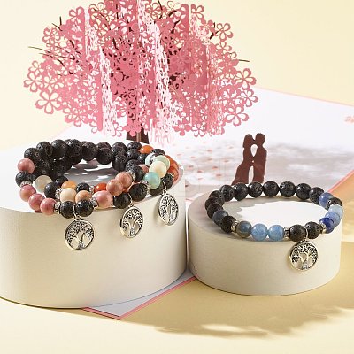 Round Natural Mixed Gemstone Beads Stretch Bracelet BJEW-JB06966-1