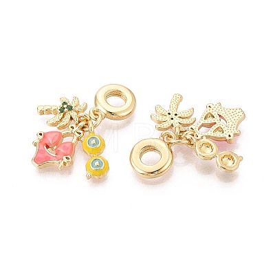 Brass Micro Pave Clear Cubic Zirconia and Enamel European Dangle Charms  KK-T079-76G-1